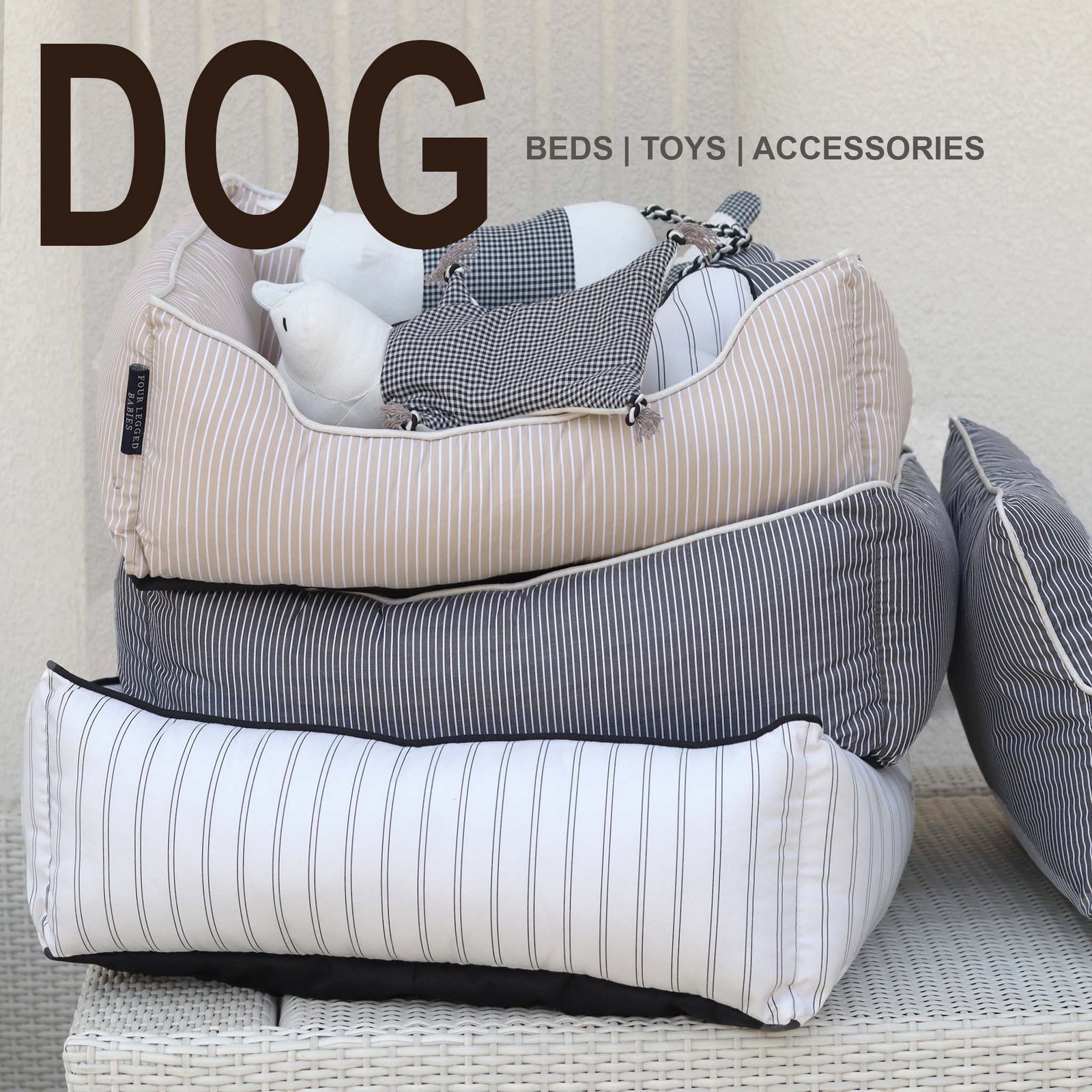 Pinstripe Beige Cotton Luxurious Dog Bed Removable Cotton Cover & Machine Washable Bed For Daily Use - Image 2