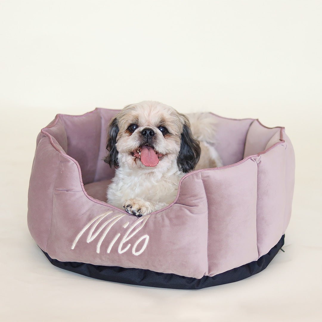 High Wall Lilac Personalized Luxury Velvet Bed For Dogs - Image 3