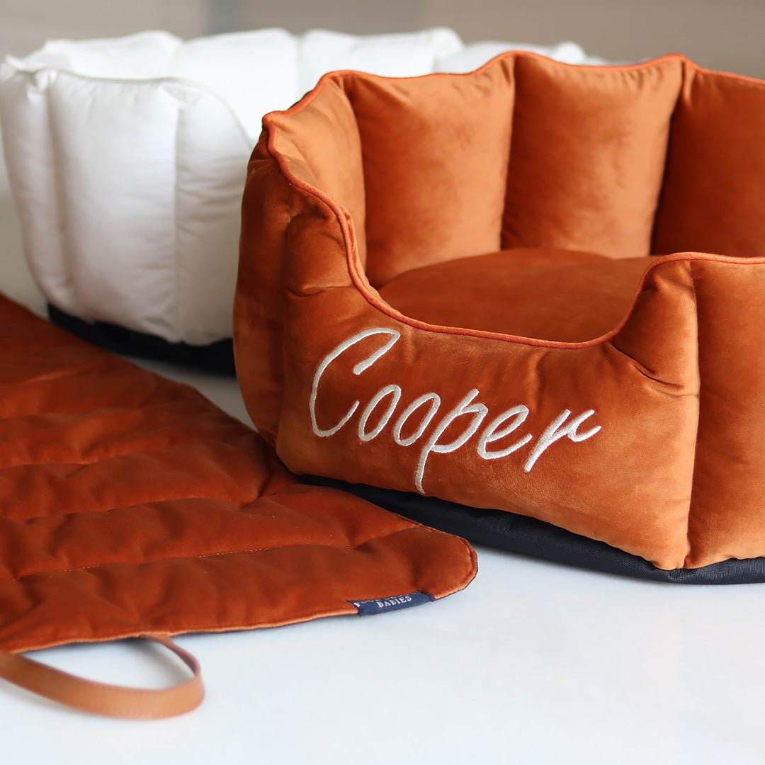 High Wall Orange personalized Luxury Velvet Bed For Dogs - Image 4